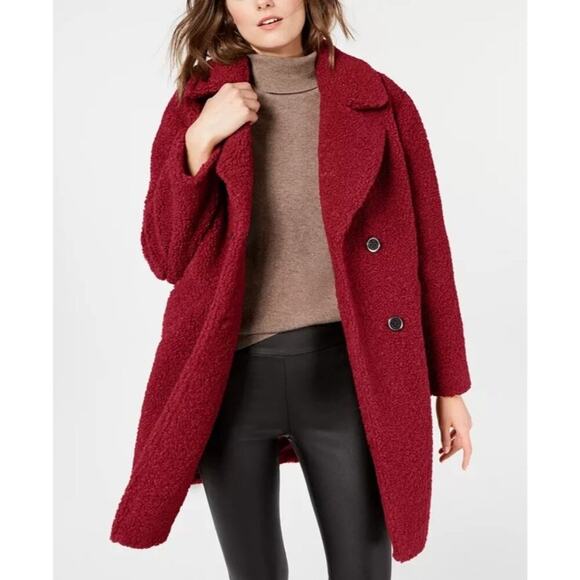 Kenneth Cole XS Teddy Coat Red Faux Fur Double-Breasted Mid-Length - Picture 1 of 10